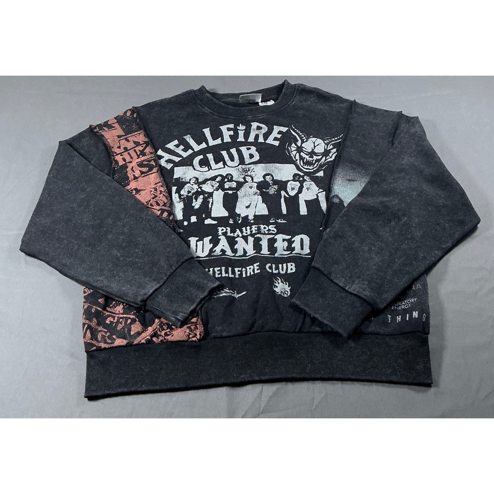 Netflix Stranger Things Hellfire Club Acid Wash Patchwork Sweatshirt Mens Small